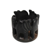 GCDS-Smolart Home African Circle of Elephants Soapstone Sculpture, 3 to 3.5-inch - Dark Stone *