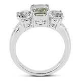 Genuine 2.6ctw Green Amethyst 3 Stones in 925 Sterling Silver Ring