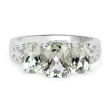 Genuine 2.6ctw Green Amethyst 3 Stones in 925 Sterling Silver Ring