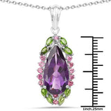 Genuine Amethyst, Chrome Diopside and Rhodolite .925 Sterling Silver Pendant - The Pink Pigs, A Compassionate Boutique
