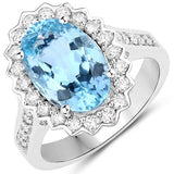 Genuine Aquamarine and White Diamond 14K White Gold Ring 4.94ctw Stunning!