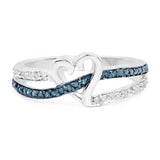 Genuine Blue and White Diamond Heart Ring, in Affordable 925 Silver-LOVELY!