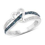 Genuine Blue and White Diamond Heart Ring, in Affordable 925 Silver-LOVELY! - The Pink Pigs, A Compassionate Boutique