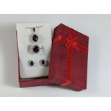 Genuine Garnet and CZ set in solid 925 Sterling Sliver Jewelry SET, Necklace/Earrings/Ring
