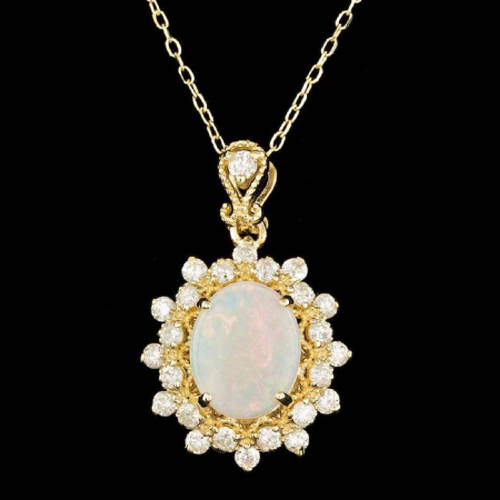 Genuine Opal and Diamond- Pendant - The Pink Pigs, A Compassionate Boutique