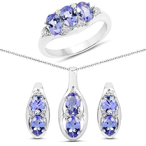 Genuine Tanzanite Jewelry Set in AFFORDABLE Sterling Silver Necklace/Earrings/Ring