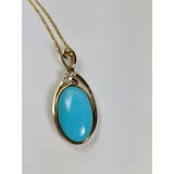 Genuine Turquoise and Diamond Pendant in 14K Yellow Gold, Spectacular!