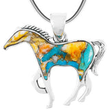 Turquoise and Gemstone Primitive Horse Pendant and Earrings 925 Sterling Silver