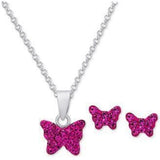 Pink Butterfly Girl's Sterling Silver Earring & Necklace Set