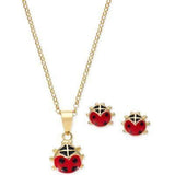 Ladybug Girl's Sterling Silver Earring & Necklace Set
