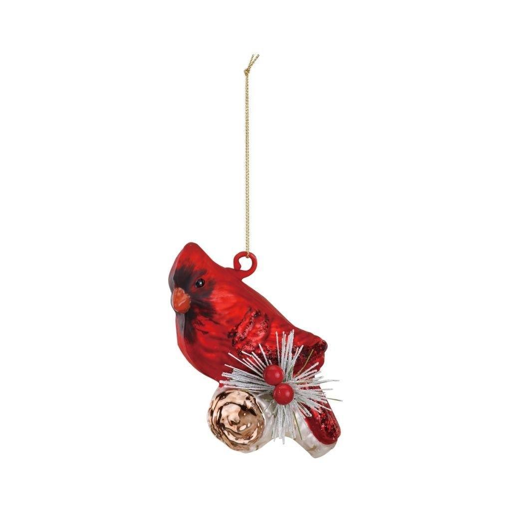 Glass Cardinal Ornament on Branch-Beautiful! - The Pink Pigs, A Compassionate Boutique