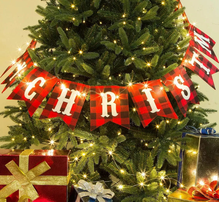 GLITZHOME LLC CHRISTMAS Merry Christmas Plaid Banner Garland Polyester Imported 8.75' L