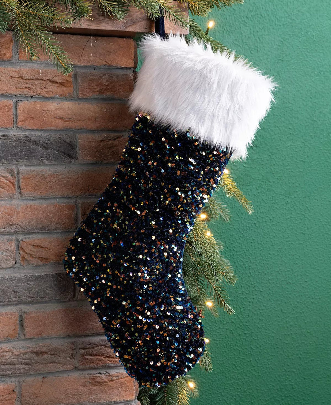 GLITZHOME LLC CHRISTMAS Sequin Christmas Stocking Candy and Gift Pouch Imported Polyester