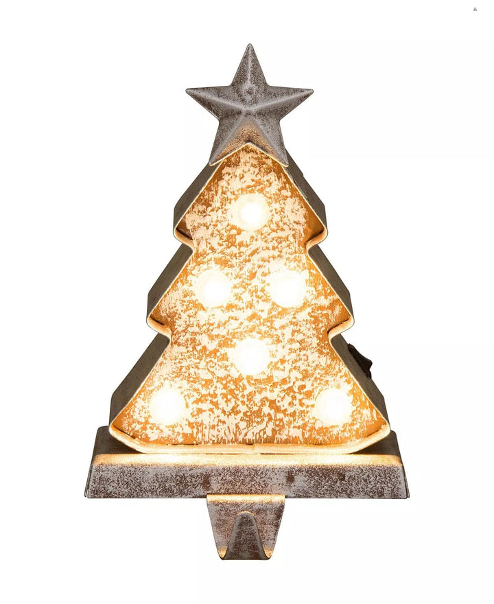 GLITZHOME LLC CHRISTMAS stocking holder 7.50" H Marquee LED Wooden Christmas Tree Stocking Holder