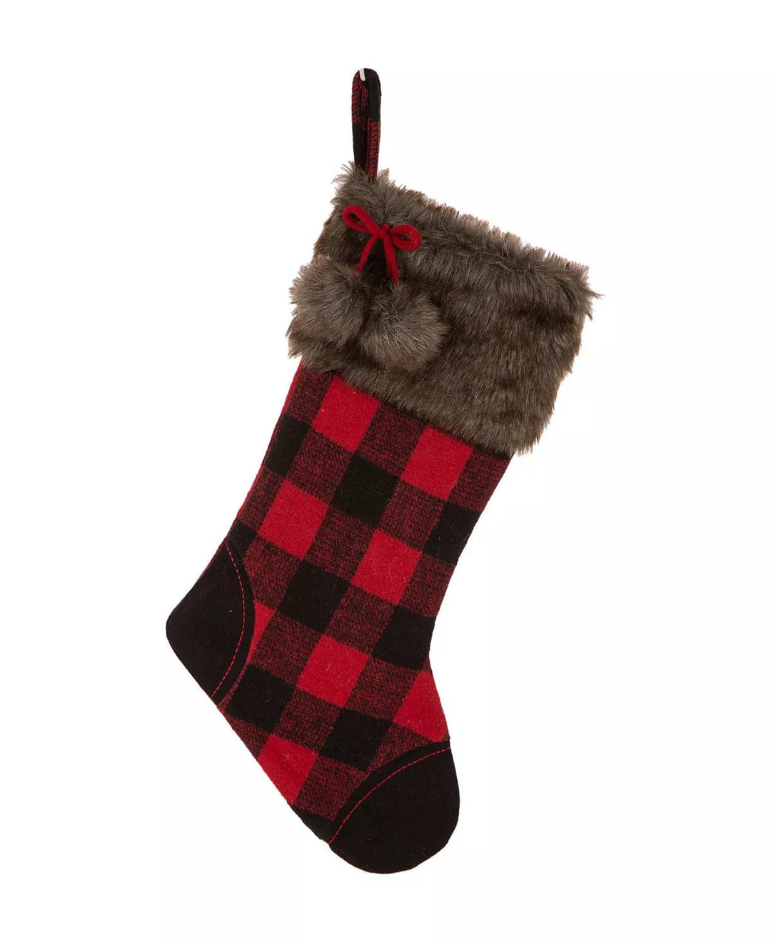 GLITZHOME LLC-macys CHRISTMAS Buffalo Plaid Stocking Polyester Cotton Black and Red Plaid 21" L  Imported