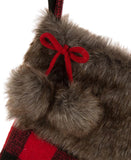 GLITZHOME LLC-macys CHRISTMAS Buffalo Plaid Stocking Polyester Cotton Black and Red Plaid 21" L  Imported
