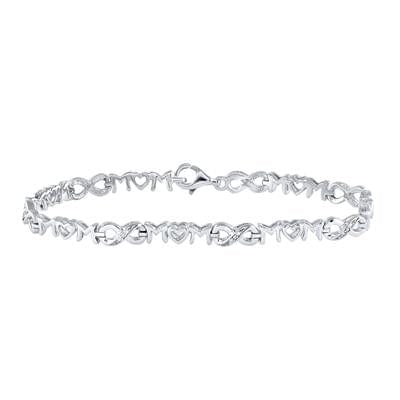 GND Atlanta Bracelets STERLING SILVER ROUND DIAMOND MOM HEART LINK INFINITY BRACELET .03 CTTW