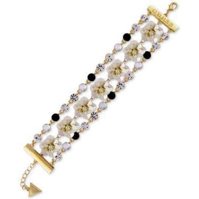 Guess Gold-tone Mixed Crystal, Flower & Butterfly Charm Bracelet