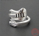 Guitar Ring Sterling Silver Antique look Electric Guitar Open Design Fits Most