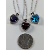 Best Deal!  Heart Pendant in 925 Silver, Simulated Ruby, Topaz or Amethyst Crystal with CZ