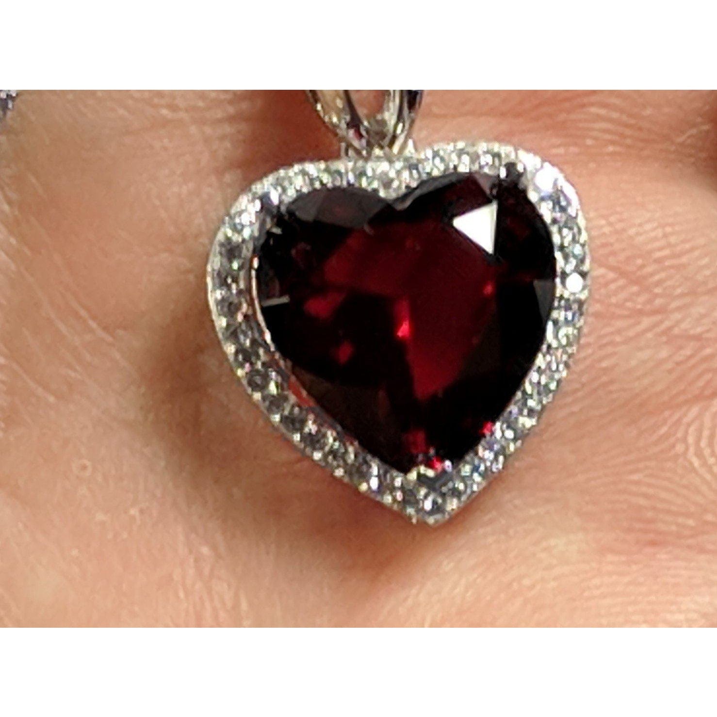 Heart Pendant in 925 Silver, Simulated Ruby, Topaz or Amethyst Crystal with CZ - The Pink Pigs, A Compassionate Boutique