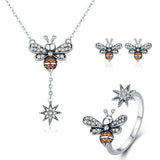 Honey Bee With a Star Jewelry SET : Ring, Necklace, Earrings
