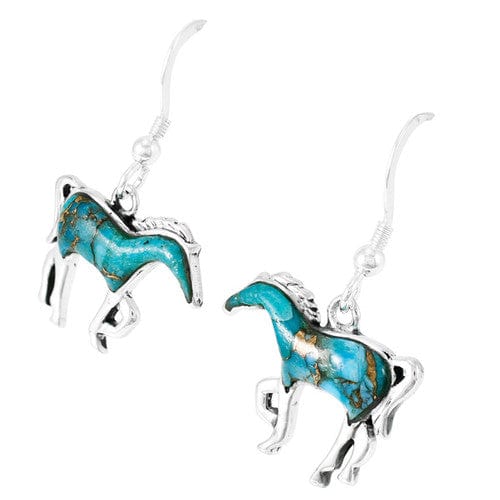 Turquoise and Gemstone Primitive Horse Pendant and Earrings 925 Sterling Silver