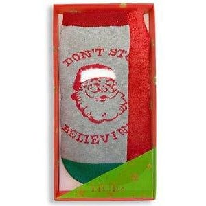 Hue 2-Pack Footsie Socks Christmas Gift Box - Happy Holidays, Fa La La, Santa - The Pink Pigs, A Compassionate Boutique