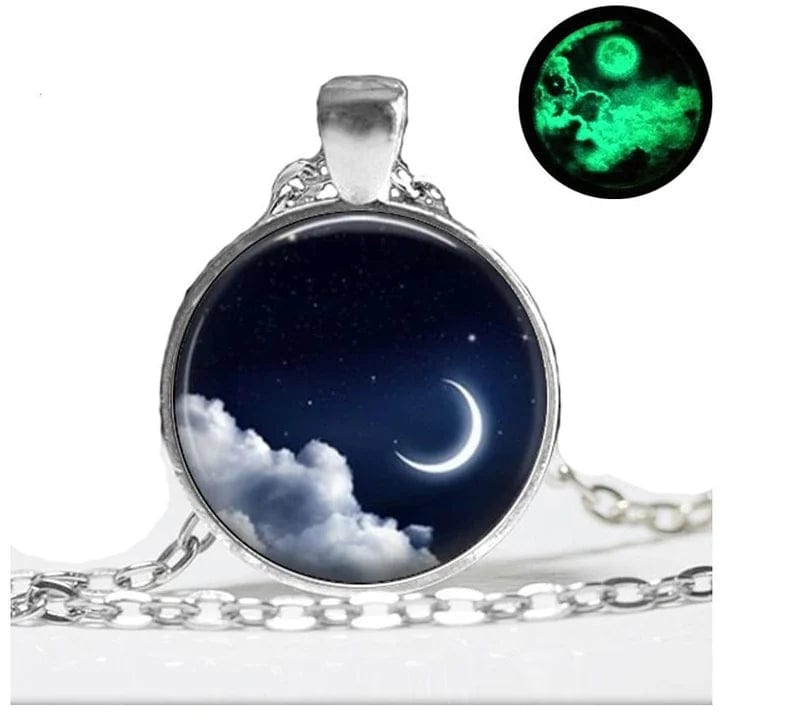 Glow in the dark jewellery, moon necklace, galaxy glass moon necklace, Glowing Pendant *Necklaces