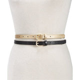 INC International Concepts 2-for-1 Metallic & Embossed Skinny Belts (Gold-Black)