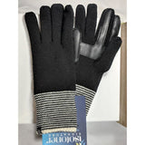 Isotoner Knit Ladies Gloves One Size, Black with Striped Cuff