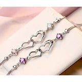 Joe Fine Fashion Jewelry Bracelet Purple Sterling Silver Heart Bracelets in Clear or Purple CZ, Beautiful Gift!