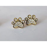 Joe Fine Fashion Jewelry-Earrings Yellow Gold Paw Pet Paw Earrings with Sparkling Cubic Zirconia in Solid Sterling Silver, Beautiful!