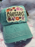 KBETHOS Hats Baby Blue Blessed Distressed Floral Hat*