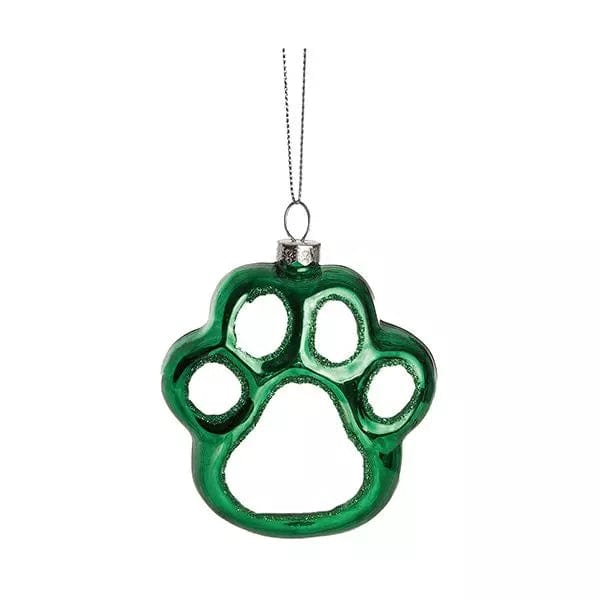 Kelli's Ornament Green Glass Paw Print Holiday Ornament