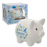 Kellis Gifts Baby Blue Ceramic Piggy Bank for Boys and Girls 5" Pink or Blue and White *