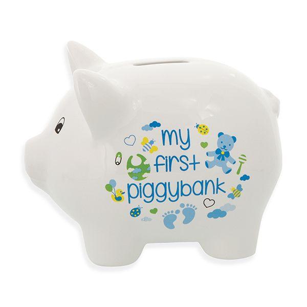 Kellis Gifts Baby Ceramic Piggy Bank for Boys and Girls 5" Pink or Blue and White *