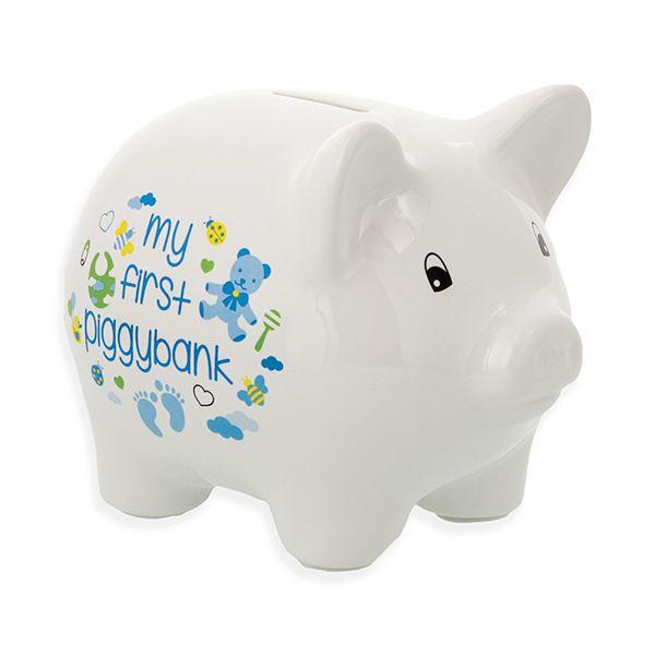 Kellis Gifts Baby Ceramic Piggy Bank for Boys and Girls 5" Pink or Blue and White *