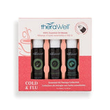 Kellis Gifts Bath & Body TheraWell Essential Oil 3 Pack, Rollerball Dispensers COLD & FLU