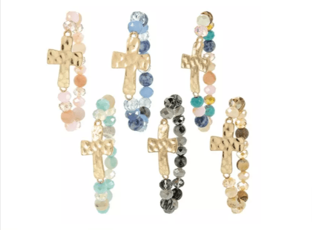 Kellis Gifts Bracelets Hammered Cross Natural Stone Bracelets Stretch Variety