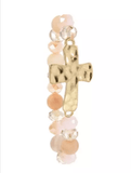 Kellis Gifts Bracelets Pink Hammered Cross Natural Stone Bracelets Stretch Variety