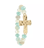 Kellis Gifts Bracelets Sea Green Hammered Cross Natural Stone Bracelets Stretch Variety