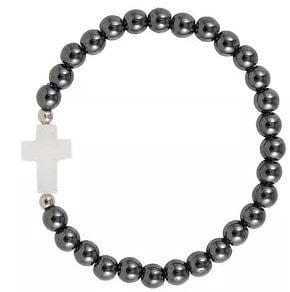 Kellis Gifts Bracelets White Hematite Bead Cross Bracelet Assorted Colors Stretch