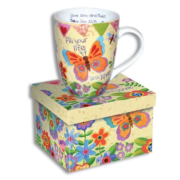 Kellis Gifts Mug Butterfly Scripture Mug:  Fill Your Life with Love John 3:36 *Eph 5:2 *