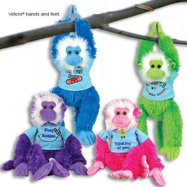 Kellis Gifts Plush Animals Blue Monkey Colorful Hanging Monkeys Removeable "Get Well" Tshirts