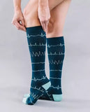 Kellis Gifts Socks EKG Rhythm Fashion Compression Socks - Navy - Large-XL Machine Washable