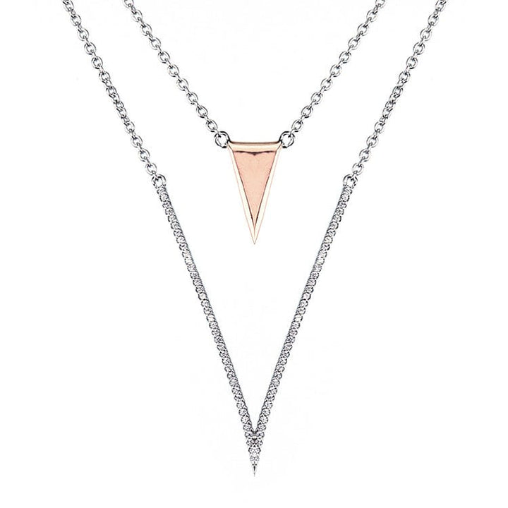 Kenturay Fine Fashion Jewelry-Necklace Necklace / Two Tone Stunning High End Layered "V" Necklace and Earrings in Sterling Silver with 5A Cubic Zirconia