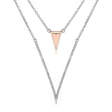 Kenturay Fine Fashion Jewelry-Necklace Necklace / Two Tone Stunning High End Layered "V" Necklace and Earrings in Sterling Silver with 5A Cubic Zirconia