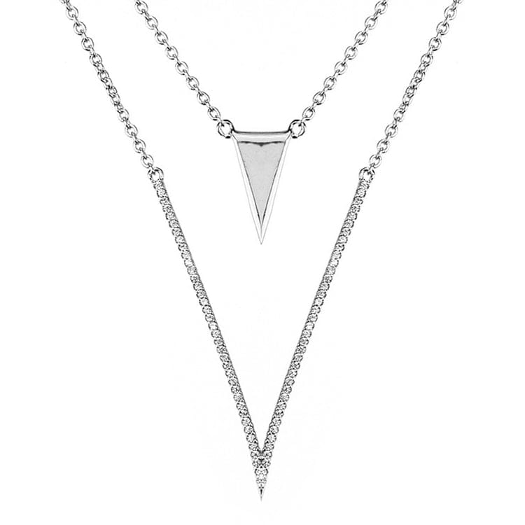 Kenturay Fine Fashion Jewelry-Necklace Necklace / White Stunning High End Layered "V" Necklace and Earrings in Sterling Silver with 5A Cubic Zirconia