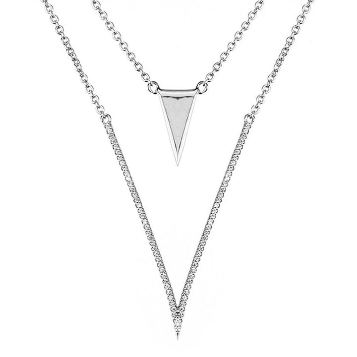 Kenturay Fine Fashion Jewelry-Necklace Necklace / White Stunning High End Layered "V" Necklace and Earrings in Sterling Silver with 5A Cubic Zirconia